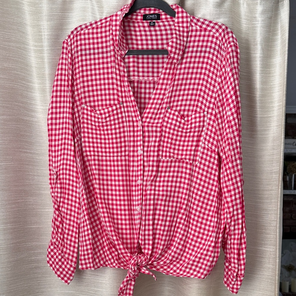 Jones New York Pink Checkered Blouse